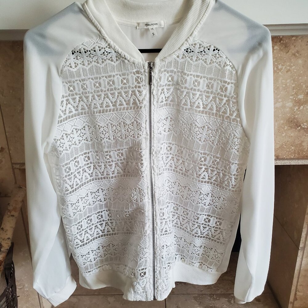 Maurices white lace bomber jacket